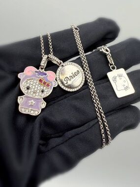 Sanrio 925 Sterling Silver CZ Hello Kitty Zodiac Aries Charm Pendant Necklace